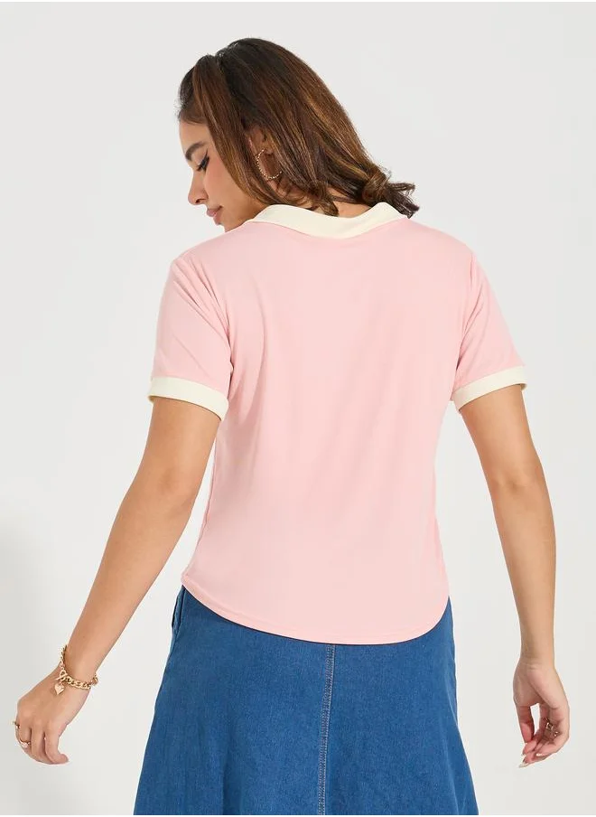 Take Two Rib Regular Fit Graphic Print Polo T-Shirt