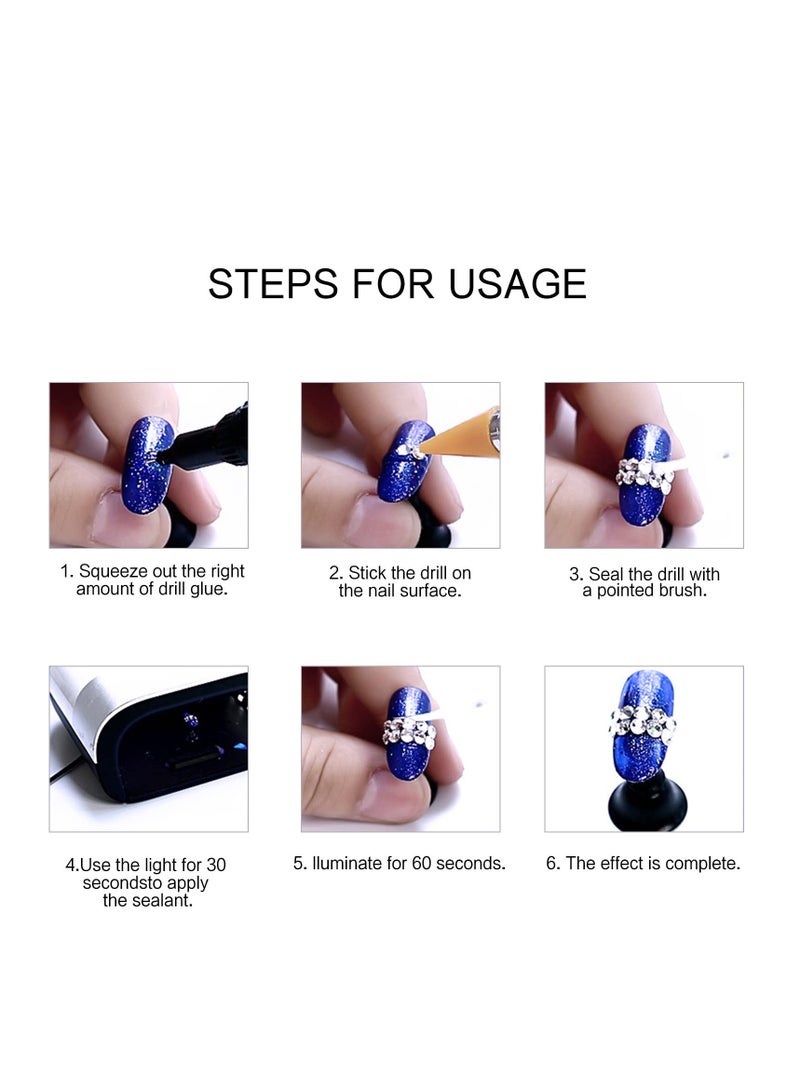 Excefore Nail Rhinestone Glue, Glue Gel for Nail Gem, LED Light Cure Glue, Jewelry Diamond Manicure Decoration Gel, NO Wipe Nail Glue for Beads Stickers Stones Crystals Diamond Nails DIY Tools with 2 Tweezers - Image 4