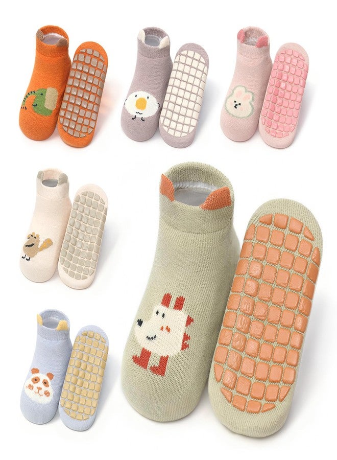 Agniphant 6 Pairs Baby Socks Set for 1-3 Years | Anti-Skid Grip Socks with Cartoon Designs, Ideal Newborn Baby Essentials & Winter Wear for Toddler Boys and Girls - Image 1