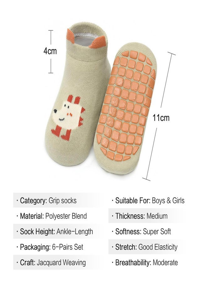 Agniphant 6 Pairs Baby Socks Set for 1-3 Years | Anti-Skid Grip Socks with Cartoon Designs, Ideal Newborn Baby Essentials & Winter Wear for Toddler Boys and Girls - Image 4