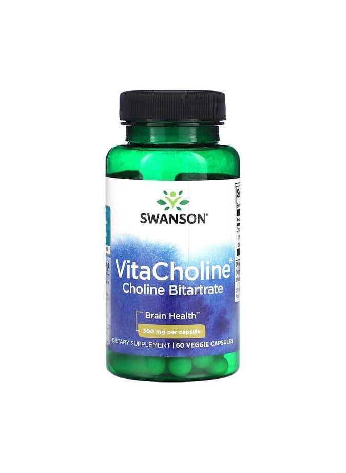 SWANSON Choline Bitartrate, 300 mg, 60 Veggie Capsules