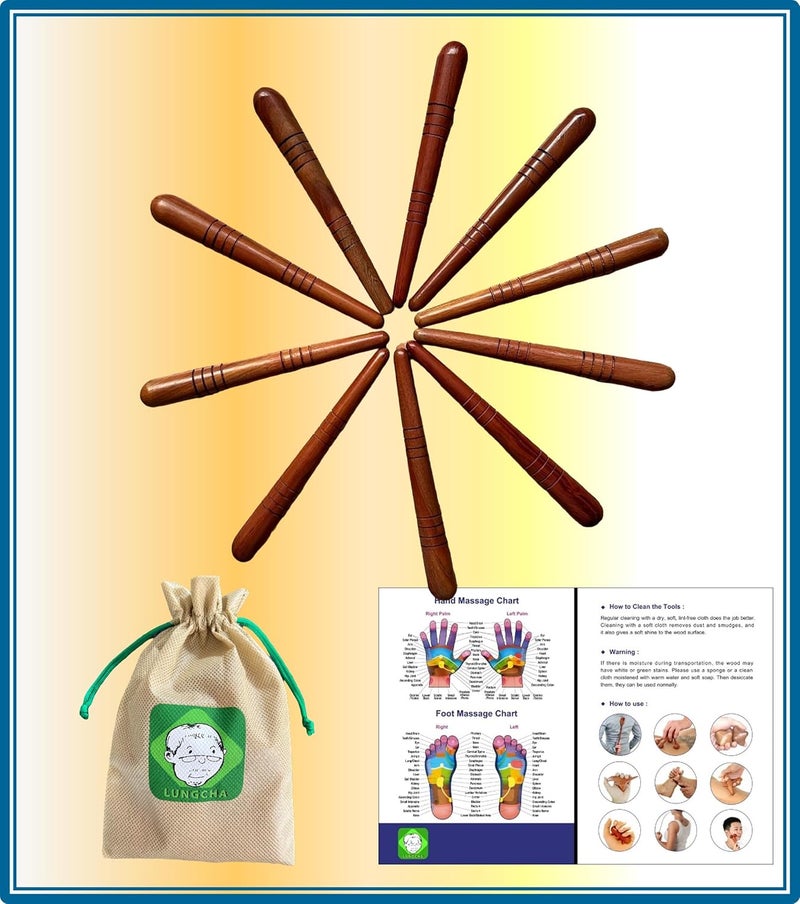 Lungcha 10pcs Foot Massager Stick Tool Kit with Usage Guide and Tools Bag for Foot Hand Back Neck Shoulder Thai Traditional Reflexology - Image 2