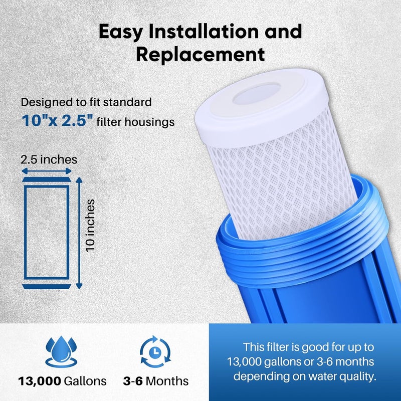 Pure Plus PUREPLUS 1 Micron 2.5" x 10" Whole House CTO Carbon Water Filter Cartridge Replacement for Countertop Water Filter System, Dupont WFPFC8002, WFPFC9001, FXWTC, SCWH-5, WHEF-WHWC, WHCF-WHWC,4PACK - Image 2