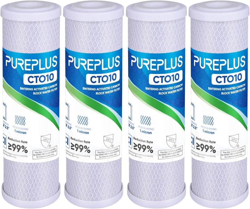 Pure Plus PUREPLUS 1 Micron 2.5" x 10" Whole House CTO Carbon Water Filter Cartridge Replacement for Countertop Water Filter System, Dupont WFPFC8002, WFPFC9001, FXWTC, SCWH-5, WHEF-WHWC, WHCF-WHWC,4PACK - Image 1