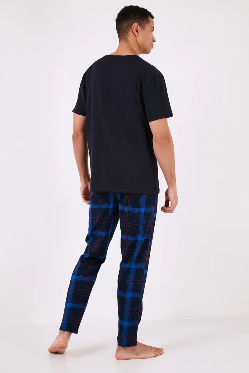 Buratti Plaid Cotton Regular Fit Short Sleeve Pajama Set Men's Pajama Set 6572006