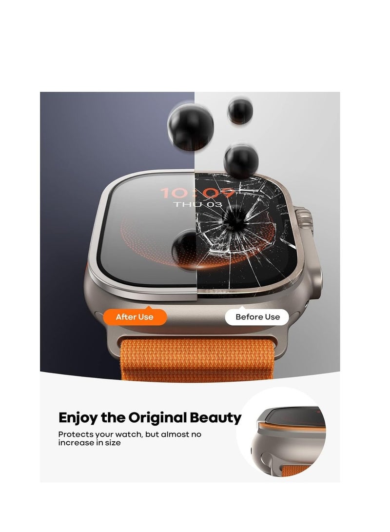 Screen Protector For Apple Watch Ultra 49mm - [Enjoy Original Beauty] Aviation Bumper Frame Case Cover +2Pack Tempered Glass Film [Sensitive Touch] For  - Image 2
