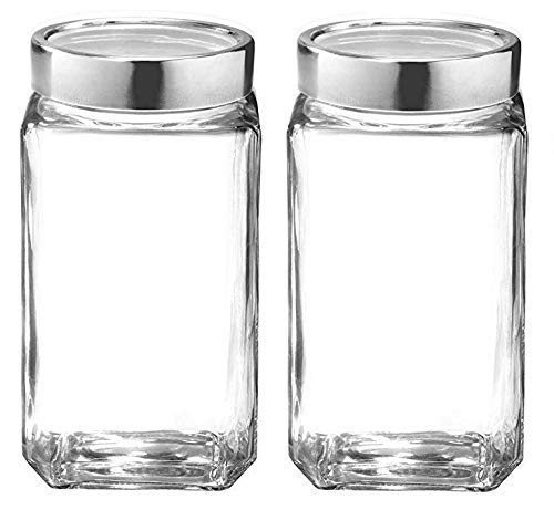 castanea glass jars for kitchen storage 1kg set, cube jar 1000 ml, airtight, transparent, Pack of 2 - Image 1