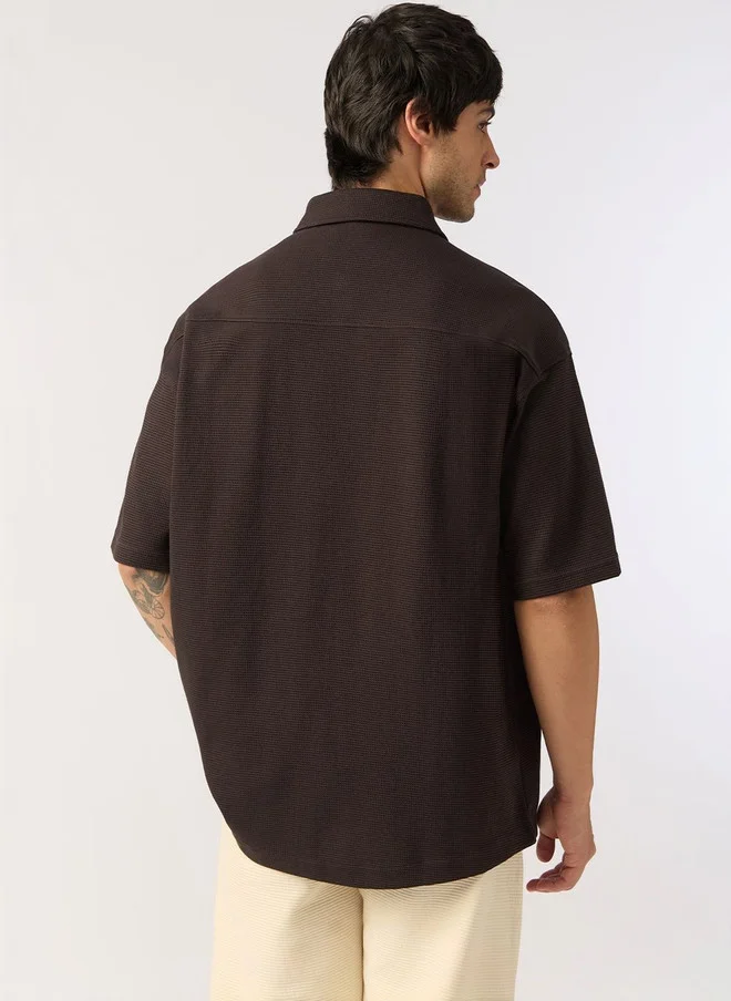 The Souled Store  The Souled Store Men Oversized Fit Textured Coffee Brown Shirt  | Best Price UAE
