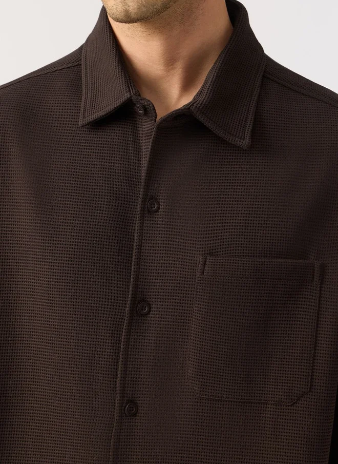 The Souled Store  The Souled Store Men Oversized Fit Textured Coffee Brown Shirt  | Best Price UAE