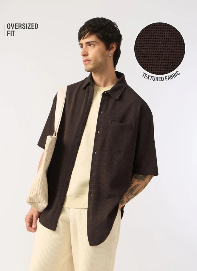 The Souled Store  The Souled Store Men Oversized Fit Textured Coffee Brown Shirt  | Best Price UAE