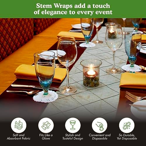 Regency Wraps Fabric Stem Wraps, Covers for Stemmed Glass Bases, Pack of 12 Elegant Yet Absorbent and Disposable Table Decor, Fit up to 3.25" Base, White - Image 3