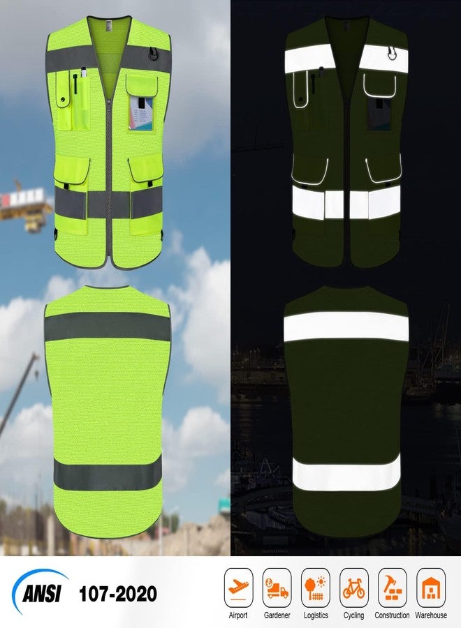 TCCFCCT Mesh Safety Vest for Men Women 9 Pockets High Visibility Vest for Safety, Reflective Vest for Construction Work, Hi Vis Vest with Reflective Strips, Meet ANSI/ISEA Standards, (Yellow, Large) - Image 2