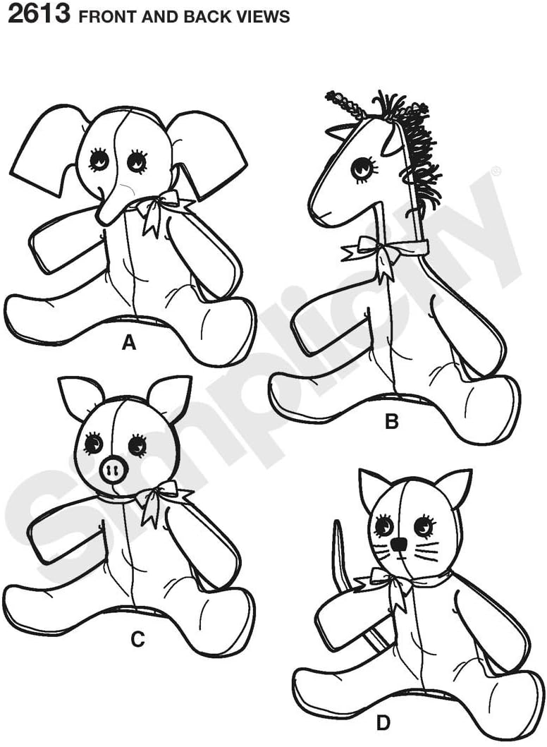 Simplicity 2613 Cute Stuffed Animal Sewing Pattern for Children and Toddlers - Image 2
