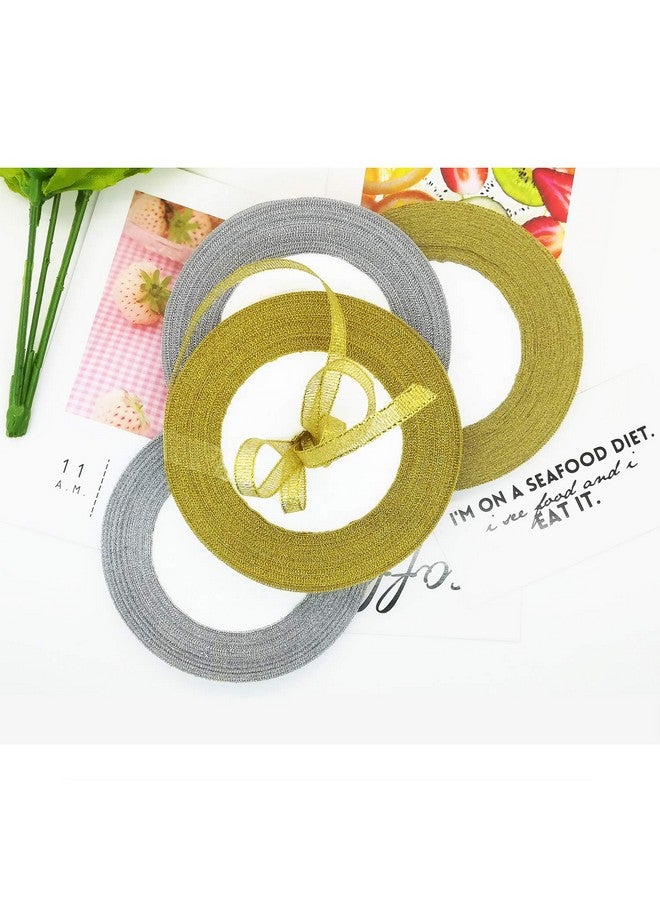 Oubaka 4 Roll Glitter Metallic Ribbon Gold Silver Glitter Ribbon For Gift Crafters Wedding Party Birthday Wrap Hair Bows Floral Projects Wrapping Decorations Diy Crafts Arts(1/4Inx22M) - Image 4