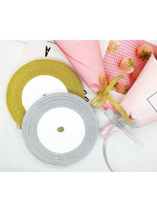 Oubaka 4 Roll Glitter Metallic Ribbon Gold Silver Glitter Ribbon For Gift Crafters Wedding Party Birthday Wrap Hair Bows Floral Projects Wrapping Decorations Diy Crafts Arts(1/4Inx22M) - Image 3