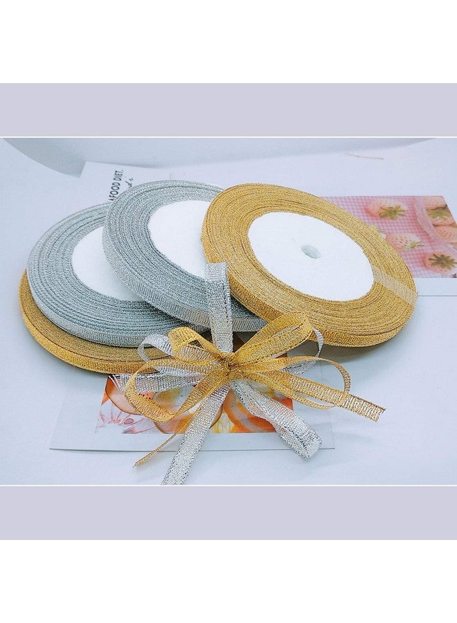Oubaka 4 Roll Glitter Metallic Ribbon Gold Silver Glitter Ribbon For Gift Crafters Wedding Party Birthday Wrap Hair Bows Floral Projects Wrapping Decorations Diy Crafts Arts(1/4Inx22M) - Image 1