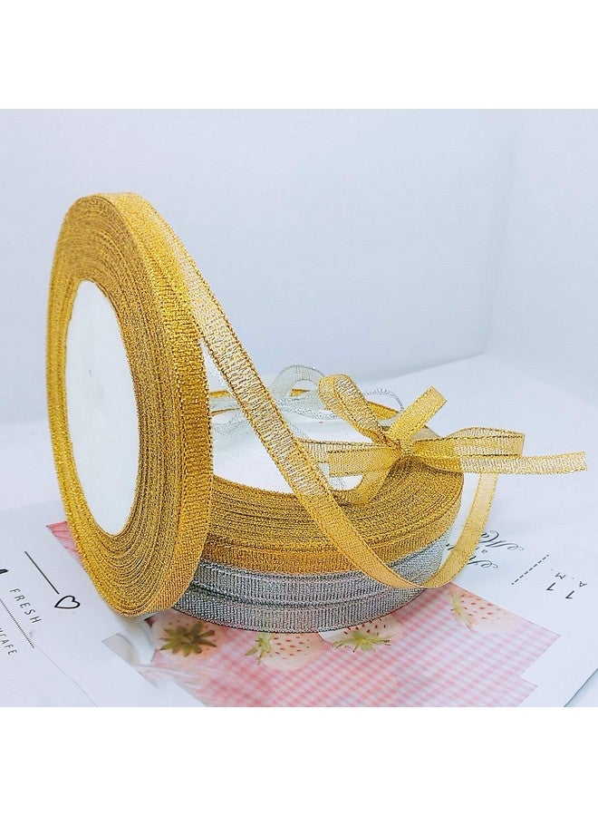 Oubaka 4 Roll Glitter Metallic Ribbon Gold Silver Glitter Ribbon For Gift Crafters Wedding Party Birthday Wrap Hair Bows Floral Projects Wrapping Decorations Diy Crafts Arts(1/4Inx22M) - Image 2