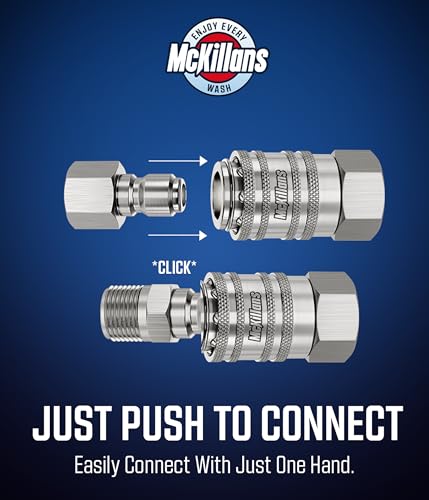 McKillans® 3/8" NPT Automatic Pressure Washer Quick Connect Kit of 4 - Stainless Steel - 3/8" Pressure Washer Quick Connect Fittings - Power Washer NPT 3/8" - PUSH-TO-CONNECT - Upgraded Viton O-Rings - Image 3