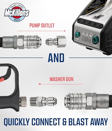 McKillans® 3/8" NPT Automatic Pressure Washer Quick Connect Kit of 4 - Stainless Steel - 3/8" Pressure Washer Quick Connect Fittings - Power Washer NPT 3/8" - PUSH-TO-CONNECT - Upgraded Viton O-Rings - Image 4