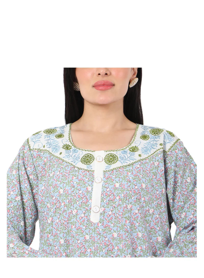 HANA & SARA MULTICOLOUR SMALL FLORAL PRINTED AND EMBROIDERD ARABIC KAFTAN JALABIYA DRESS