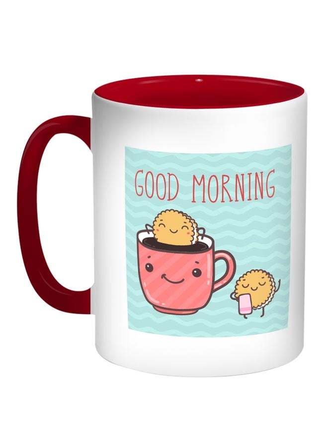 RYN Good Morning Printed Coffee Mug Blue/White/Red 11ounce