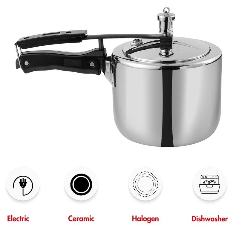 VINOD وعاء ضغط فينود سترايت بلاتينيوم ثلاثي الفولاذ المقاوم للصدأ بغطاء داخلي - 3 لتر | قاعدة ساس | جاهز للحث | معتمد من ISI و CE | ضمان لمدة 2 سنوات - متوسط - Image 5