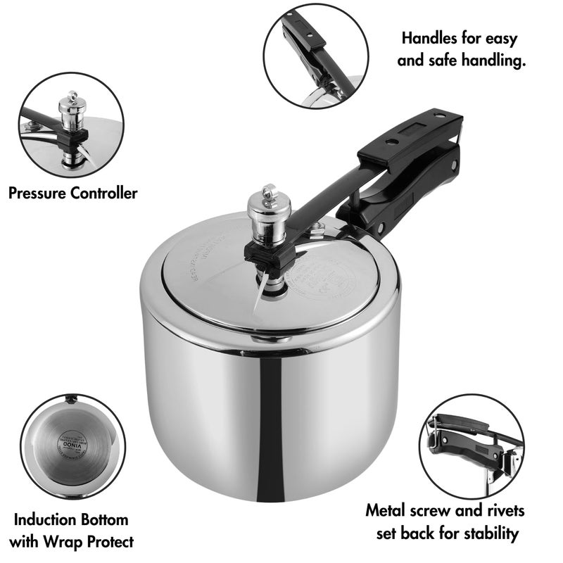 VINOD وعاء ضغط فينود سترايت بلاتينيوم ثلاثي الفولاذ المقاوم للصدأ بغطاء داخلي - 3 لتر | قاعدة ساس | جاهز للحث | معتمد من ISI و CE | ضمان لمدة 2 سنوات - متوسط - Image 4