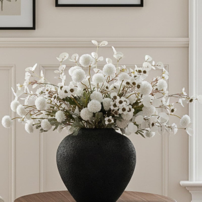 RyddeligHome 20pcs White Artificial Flowers Bulk For Vase That Look Real, White Flower Centerpiece For Table, Silk Floral Home Decor Indoor, Faux Kiku + Eucalyptus Stems + Wildflowers, Flores Blancas Artificiales - Image 1