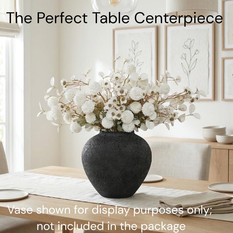 RyddeligHome 20pcs White Artificial Flowers Bulk For Vase That Look Real, White Flower Centerpiece For Table, Silk Floral Home Decor Indoor, Faux Kiku + Eucalyptus Stems + Wildflowers, Flores Blancas Artificiales - Image 2
