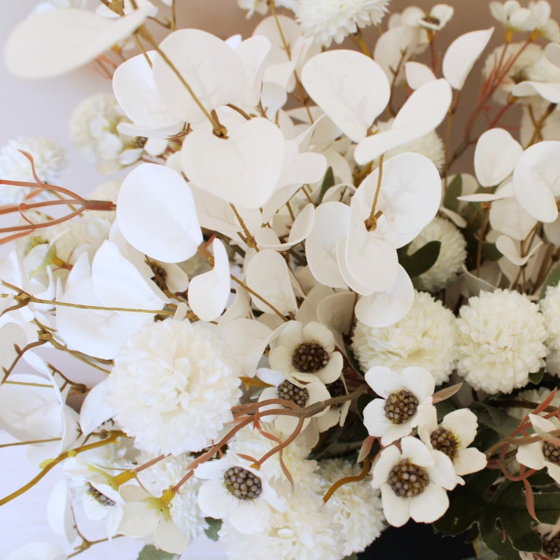 RyddeligHome 20pcs White Artificial Flowers Bulk For Vase That Look Real, White Flower Centerpiece For Table, Silk Floral Home Decor Indoor, Faux Kiku + Eucalyptus Stems + Wildflowers, Flores Blancas Artificiales - Image 5