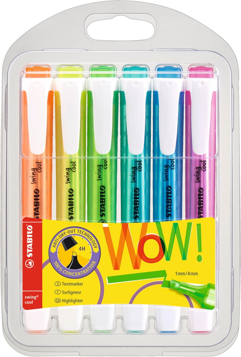 STABILO Highlighter Swing Cool Wallet of 6 Assorted Colours, 275/6-3 - Image 1