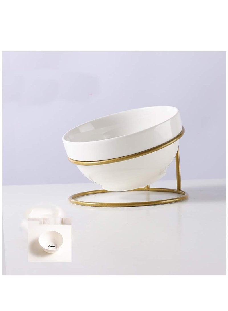 KASTWAVE Elevated Cat Bowl, Ceramic Tilted Elevated Raised Pet Dish with Metal Stand, Tall Cat Bowls for Food and Water, Anti Vomiting Dishwasher Safe - Image 1