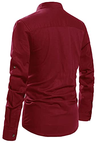 NITAGUT Men Henley Neck Long Sleeve Daily Look Linen Shirts Casual Beach T Shirts Wine Red-US L - Image 4