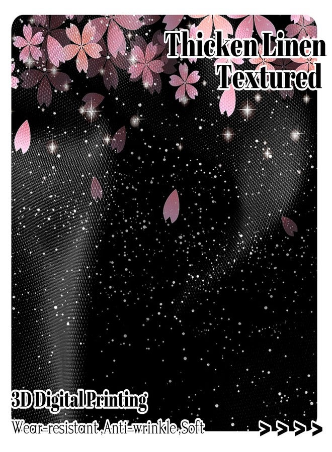 Renaiss 26 x 36 Inch Pink Cherry Blossoms Kitchen Curtains Floral Japanese Style Pink Flowers Small Short Cafe Curtains Asian Elegant Black Curtain Rod Pocket Home Treatment Drapes Tiers 2 Panels - Image 3