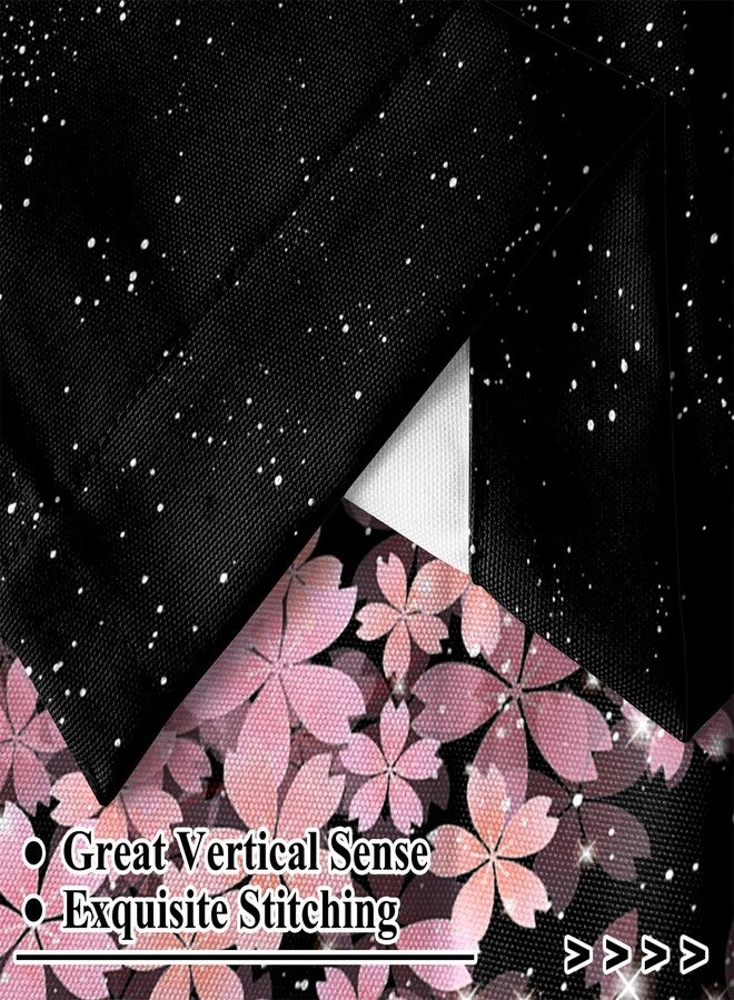 Renaiss 26 x 36 Inch Pink Cherry Blossoms Kitchen Curtains Floral Japanese Style Pink Flowers Small Short Cafe Curtains Asian Elegant Black Curtain Rod Pocket Home Treatment Drapes Tiers 2 Panels - Image 4