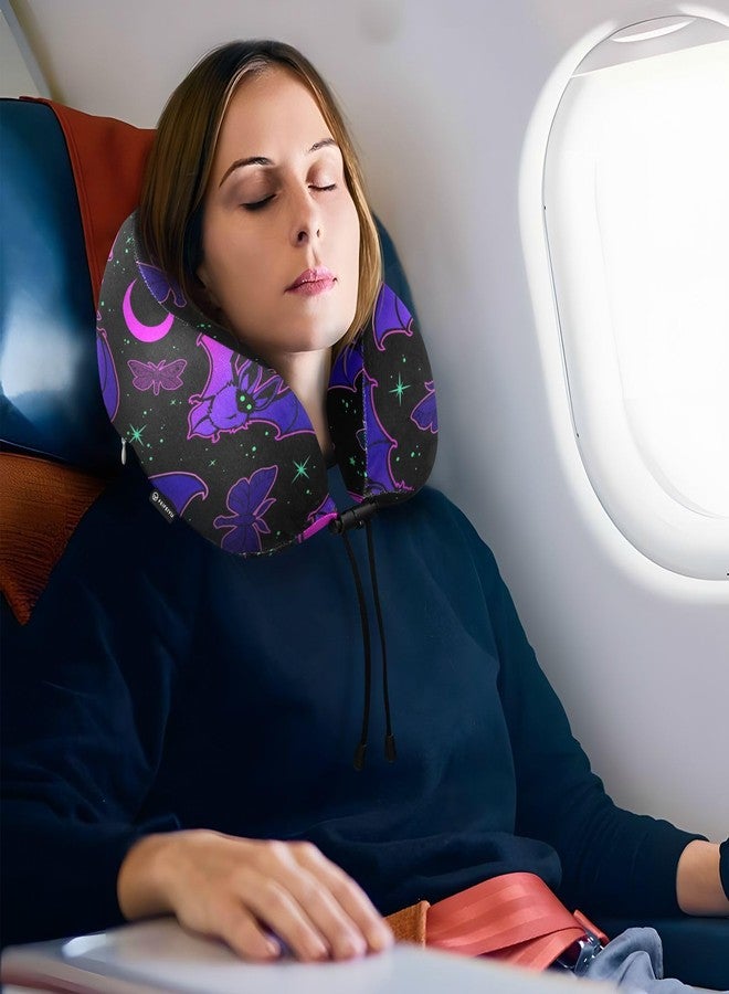 زويو وسادة سفر ZOEO للرقبة والرأس، إسفنج ميموري فوم بتصميم خفاش أرجواني، للنوم، والطائرات، والقطارات، والسيارات، والتخييم، والمكتب - Image 5