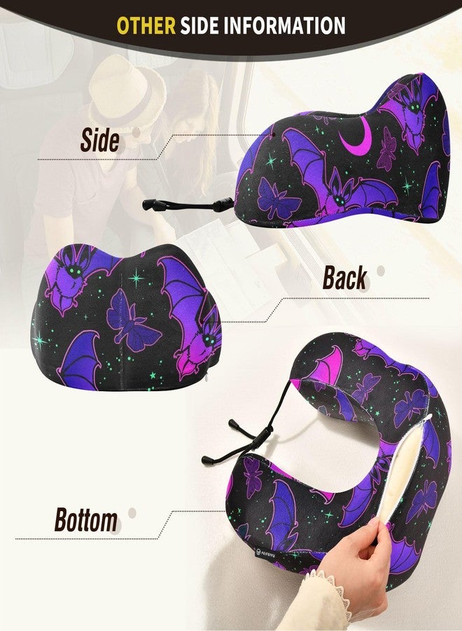 زويو وسادة سفر ZOEO للرقبة والرأس، إسفنج ميموري فوم بتصميم خفاش أرجواني، للنوم، والطائرات، والقطارات، والسيارات، والتخييم، والمكتب - Image 4