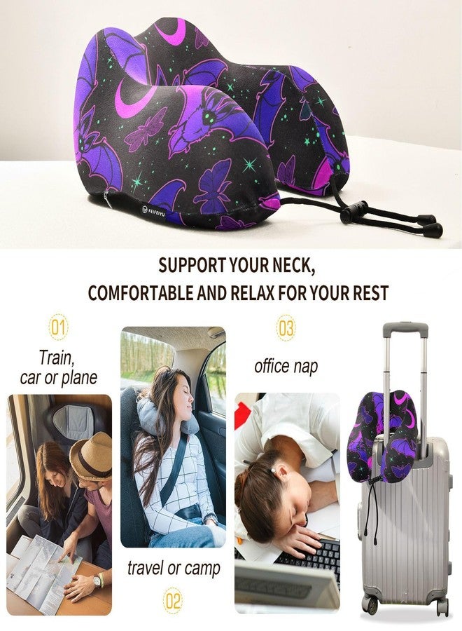 زويو وسادة سفر ZOEO للرقبة والرأس، إسفنج ميموري فوم بتصميم خفاش أرجواني، للنوم، والطائرات، والقطارات، والسيارات، والتخييم، والمكتب - Image 3