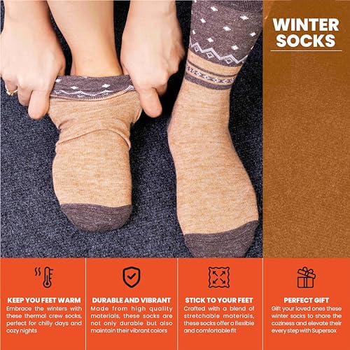 Supersox Women Winter Thermal Regular Length Socks Made with Thermal Control Technology & Extra Cushioning For a Warmth & Cozy Feel, Ideal For Winter Wear (Pack Of 3), Multicolour - Image 4