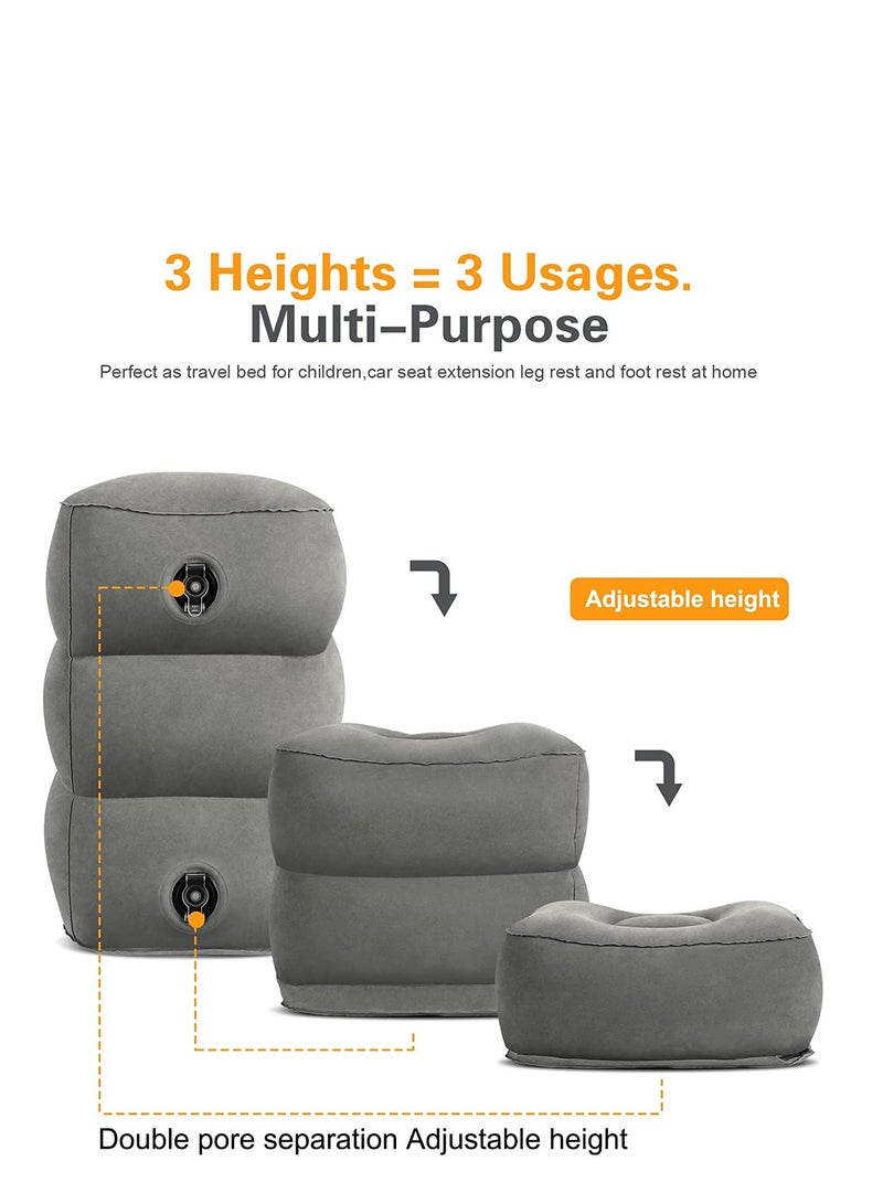 Inflatable Foot Rest Pillow for Travel Kids/ Adults Airplane Travel Pillow-Adjustable Height Cushions for Kids to Sleep While Traveling Suitable for Office Home and Any Travel Dark Grey - Image 3
