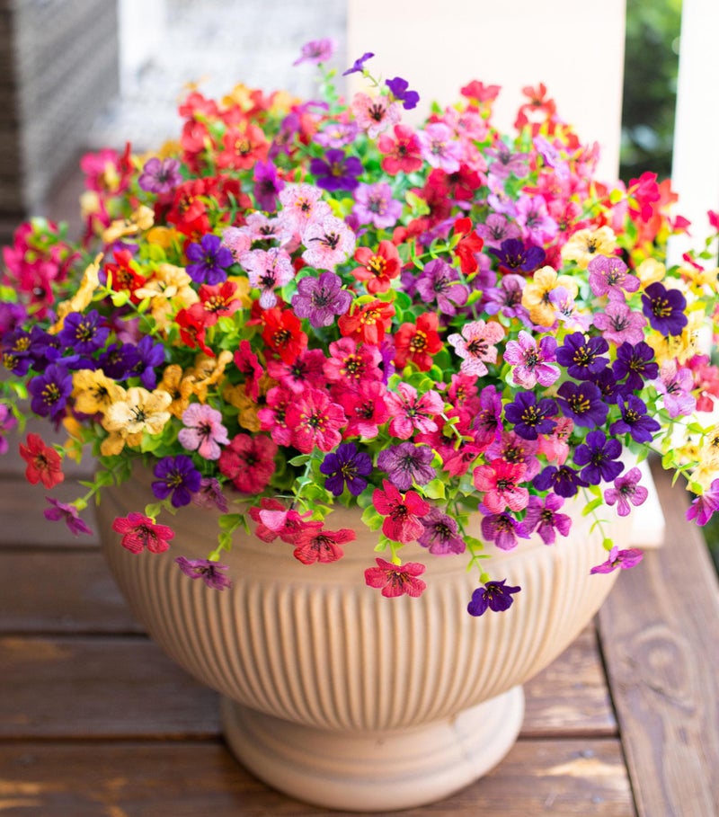 HyeFlora Artificial Flowers for Outdoor Indoor Garden Home Decoration, Faux Flower Daisy with Eucalyptus Leaves Fake Plants Greenery Boxwood Porch Patio, 12 Bundles (6 Multicolor) - Image 1