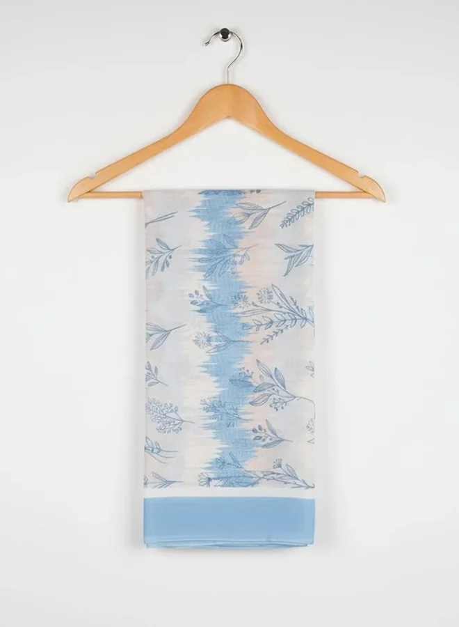 عبايات لمحة طرحة سكايلين بلوسوم – شيفون أزرق بنقشة نباتية ناعمة