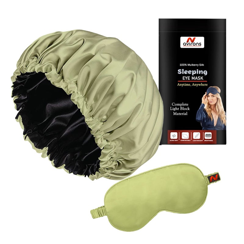 Avirons Silk Hair Cap for Sleeping with Sleep Eye Mask | Satin Bonnet for All Type hair| Satin Hair Cap for Sleeping| Double Layer Cap Bonnet for Sleeping | Fully Blackout Eye Mask - Image 1