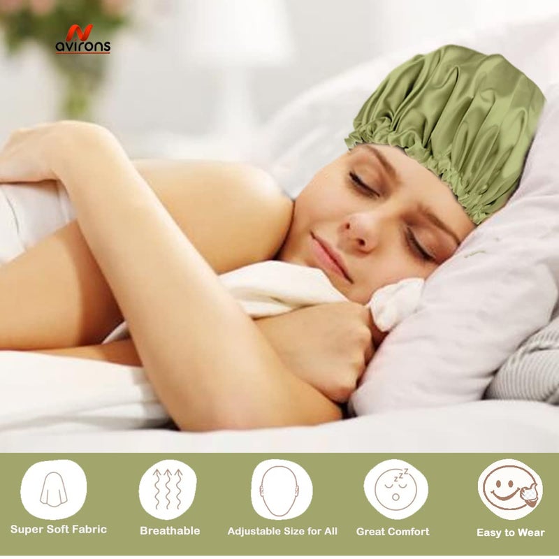 Avirons Silk Hair Cap for Sleeping with Sleep Eye Mask | Satin Bonnet for All Type hair| Satin Hair Cap for Sleeping| Double Layer Cap Bonnet for Sleeping | Fully Blackout Eye Mask - Image 2