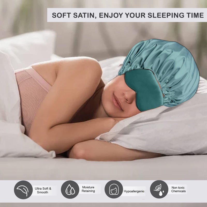Avirons Silk Hair Cap for Sleeping with Sleep Eye Mask | Satin Bonnet for All Type hair| Satin Hair Cap for Sleeping| Double Layer Cap Bonnet for Sleeping | Fully Blackout Eye Mask - Image 5