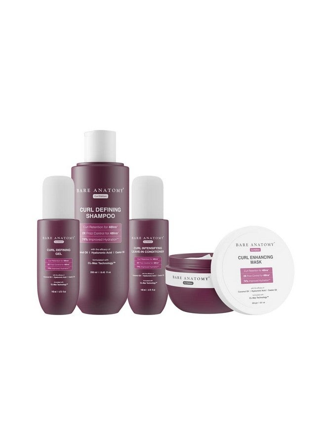 BARE ANATOMY شامبو لتحديد التجاعيد + قناع للشعر + بلسم بدون شطف + جل | احتفاظ بالتجاعيد وحماية من التجاعيد 2X | زيت جوز الهند، حمض الهيالورونيك وزيت الخروع | 250 مل + 250 غ + 140 مل + 140 مل - Image 1