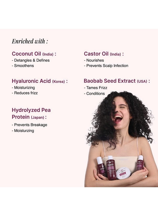 BARE ANATOMY شامبو لتحديد التجاعيد + قناع للشعر + بلسم بدون شطف + جل | احتفاظ بالتجاعيد وحماية من التجاعيد 2X | زيت جوز الهند، حمض الهيالورونيك وزيت الخروع | 250 مل + 250 غ + 140 مل + 140 مل - Image 4