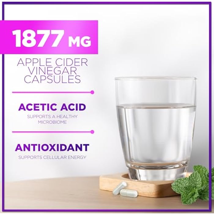 Hello Lovely! كبسولات خل التفاح 1877 ملغ - أقراص ACV بقوة إضافية مع فيتامين D3 والزنك - مكملات أقراص خل التفاح للهضم والطاقة ودعم المناعة، غير معدلة وراثيًا، معبأة في الولايات المتحدة - 120 كبسولة - Image 5
