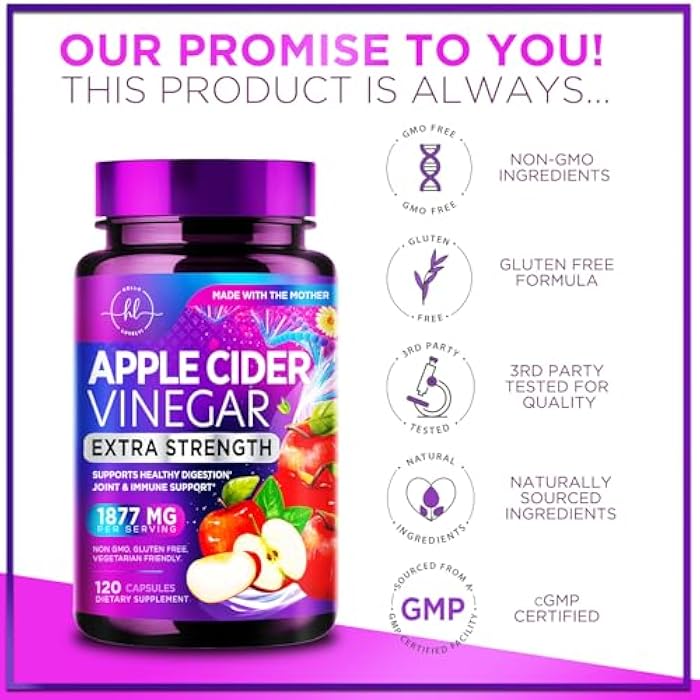 Hello Lovely! كبسولات خل التفاح 1877 ملغ - أقراص ACV بقوة إضافية مع فيتامين D3 والزنك - مكملات أقراص خل التفاح للهضم والطاقة ودعم المناعة، غير معدلة وراثيًا، معبأة في الولايات المتحدة - 120 كبسولة - Image 4