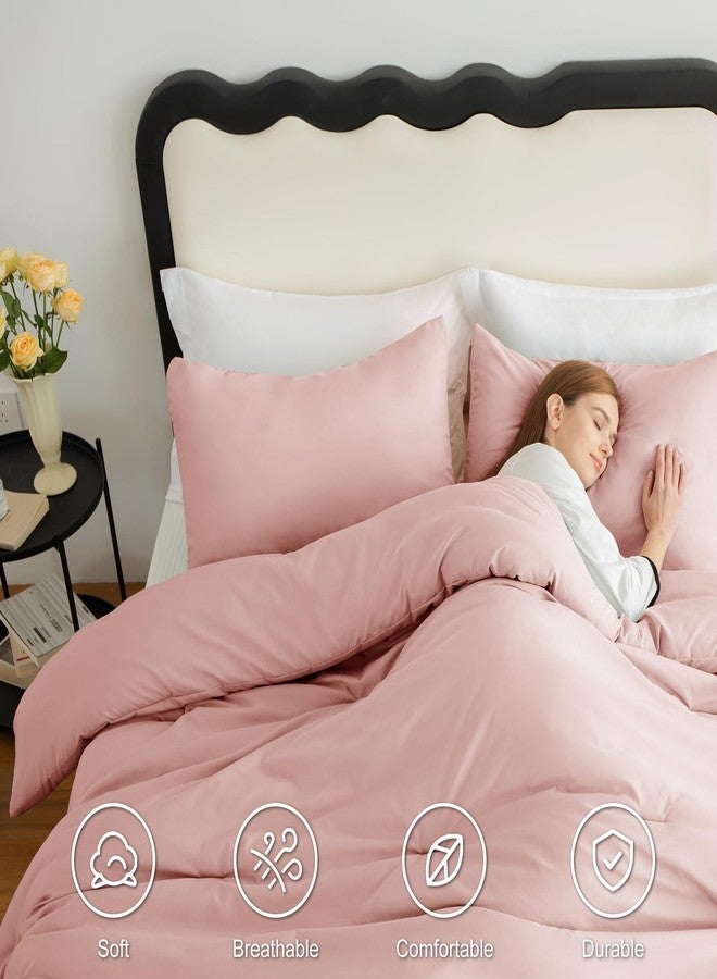 CozyLux مجموعة لحاف كينج بحجم مريح بلون وردي فاتح من كوزي لوكس للفتيات، 3 قطع من أغطية السرير النسائية القابلة للتنفس والمبطنه، مجموعة سرير فاخرة ناعمة مع لحاف بديل للريش لجميع الفصول (1 لحاف و 2 غطاء وسادة) - Image 5